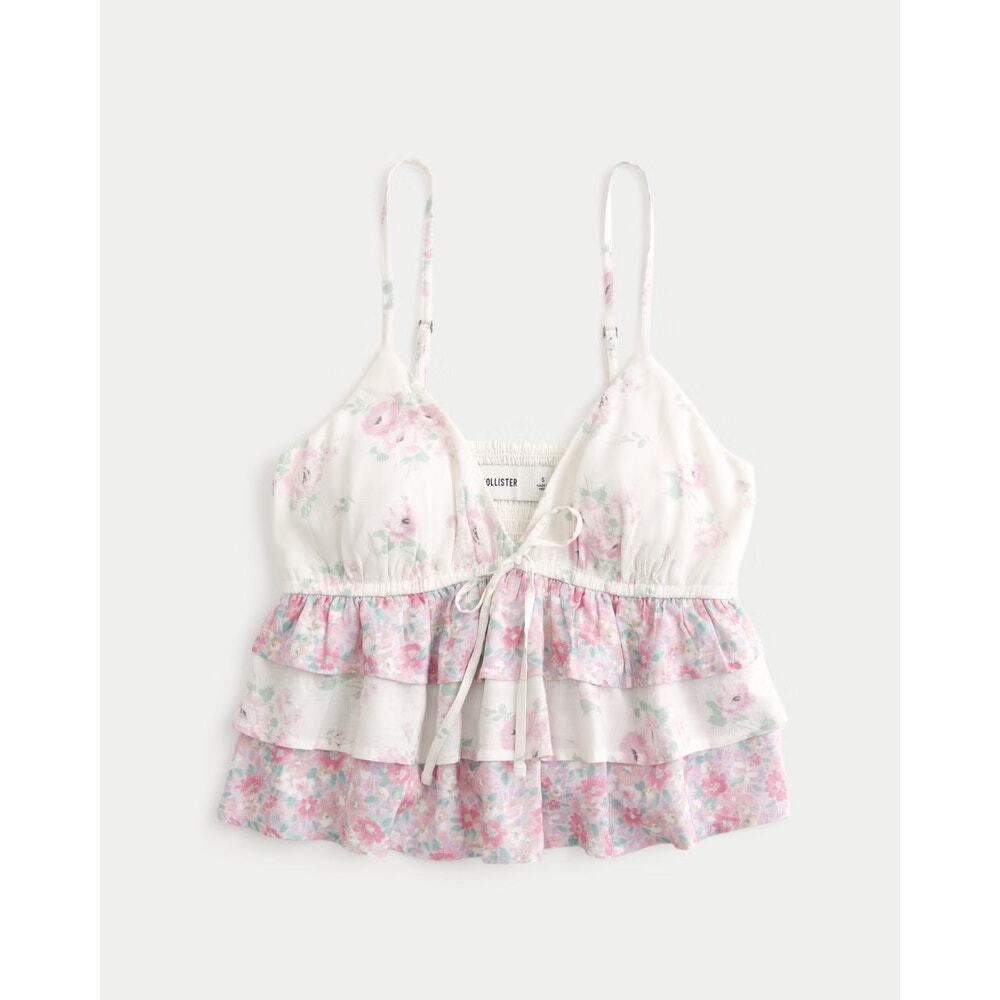 Hollister Floral Tiered Cottagecore Fairy Ruffle Crop Cami NWT | L